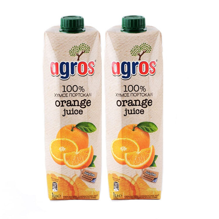 希腊进口 agros莱果仕果汁 100%橙汁1l*2瓶
