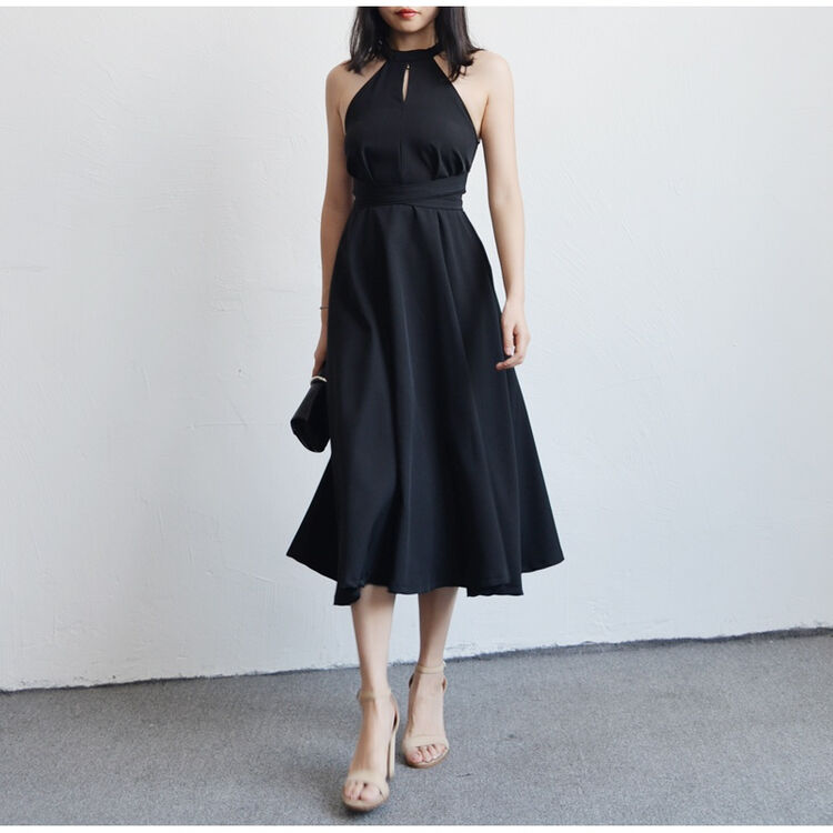 交叉绑带腰带挂脖连衣裙女a字裙通勤2017 白色 s