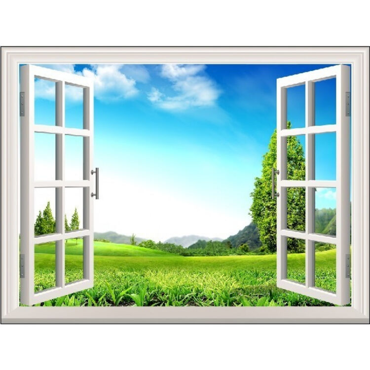 3d立体假窗户风景墙贴纸卧室客厅沙发背景电视墙贴画窗外田园美景