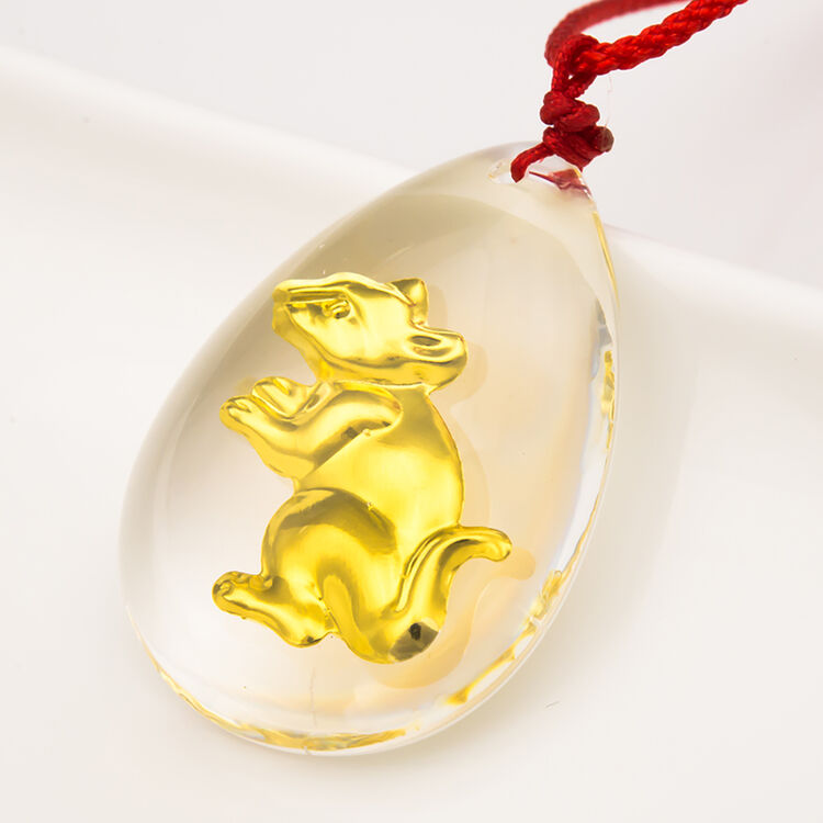 立体镀金镶嵌人造水晶十二生肖吊坠 生肖鼠