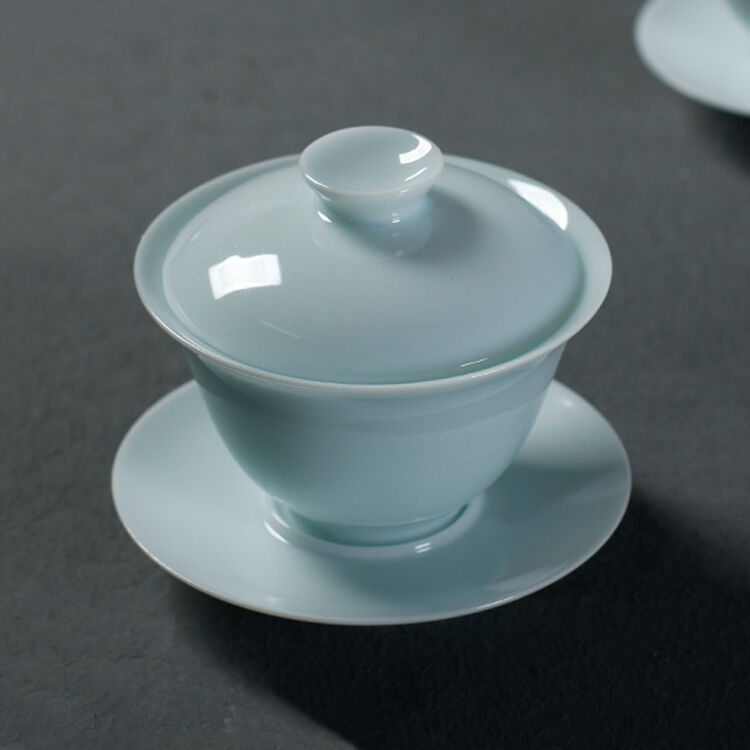 陶先生 青白瓷盖碗茶杯影青三才碗青瓷茶备功夫茶具茶碗 款式一
