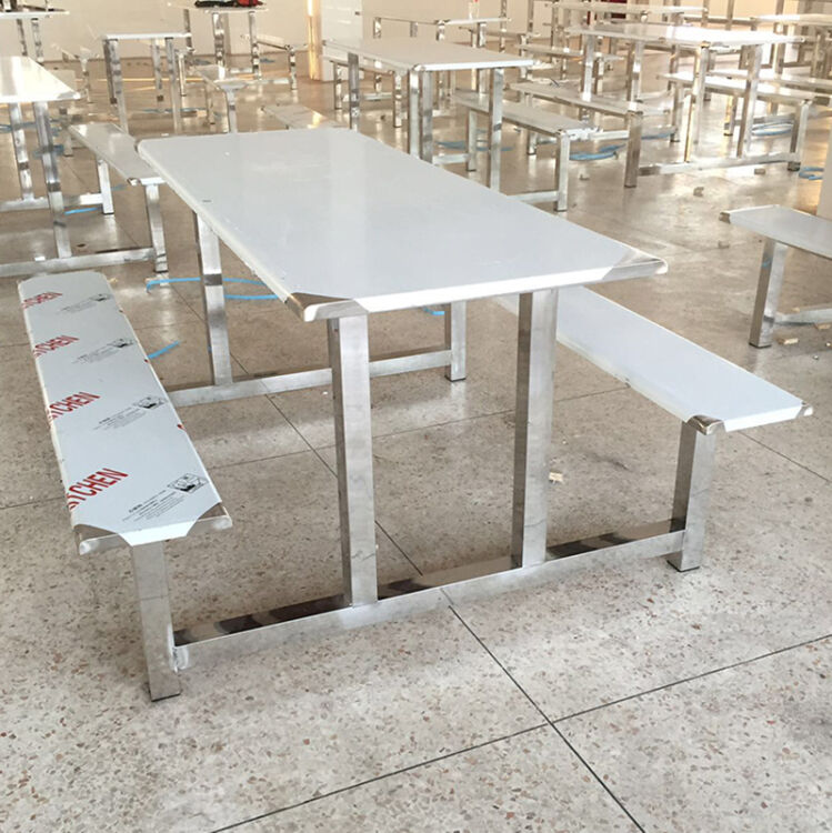 不锈钢连体餐桌椅 学校食堂学生员工防火板快餐桌组合4人6人8人位sn