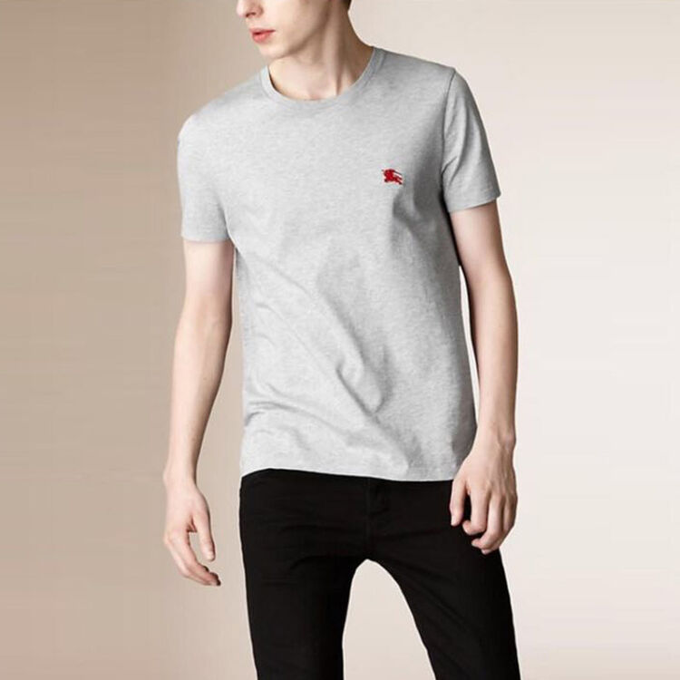 burberry 巴宝莉 春夏新品 男士上衣 棉质红标圆领短袖t恤衫 浅灰色