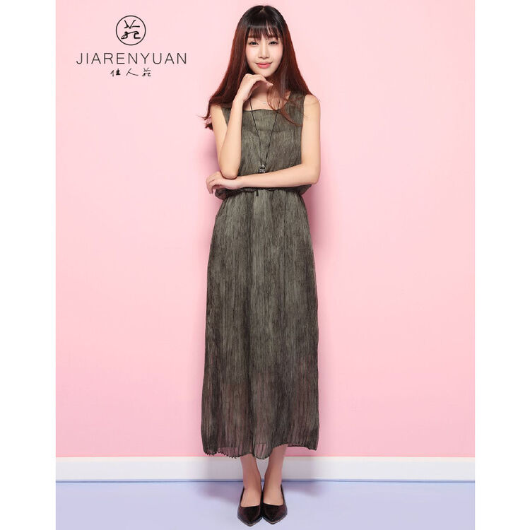 佳人苑jry 优雅舒适时尚百搭连衣裙 苔藓绿 s
