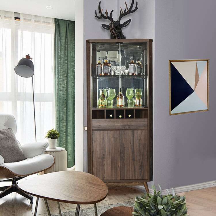 北欧玻璃酒柜角柜实木三角柜客厅角落柜靠墙柜转角柜储物置物柜 角柜