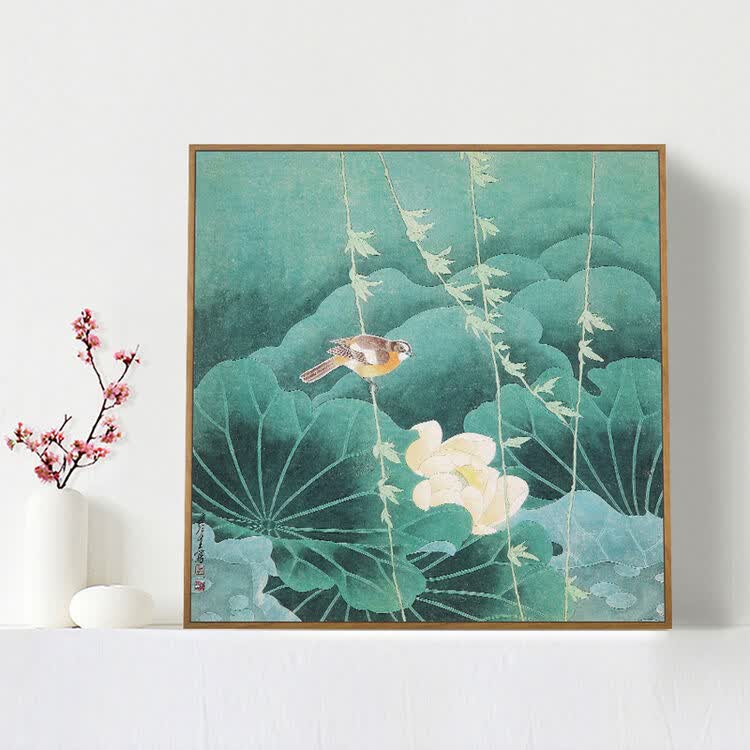 装饰画客厅壁画电表箱装饰画餐厅挂画周彦生工笔画荷花 荷花池中柳上