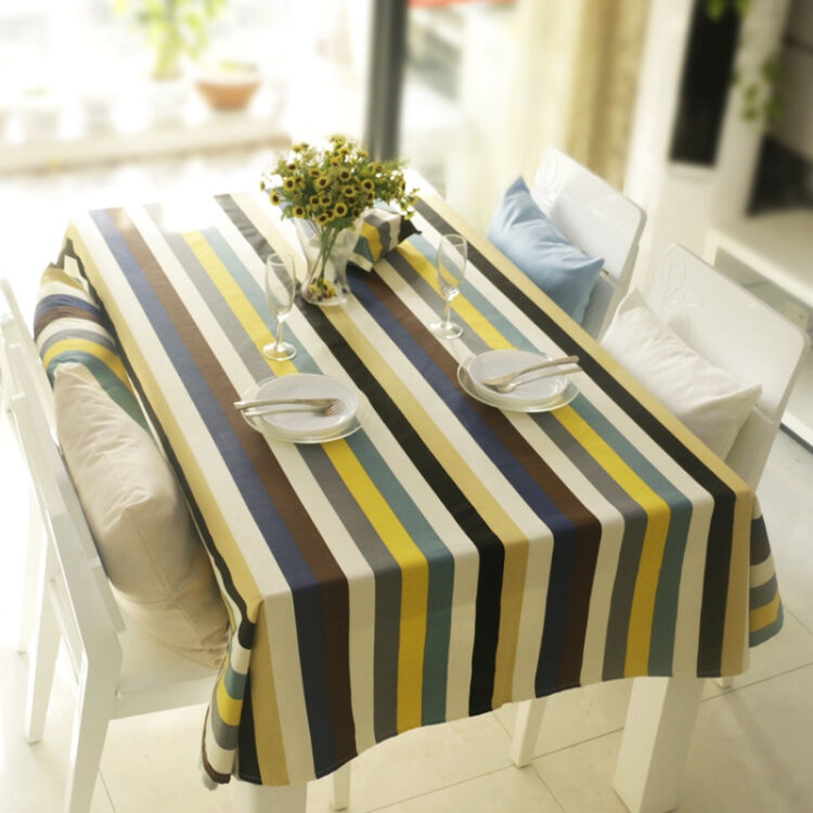 布艺餐桌布茶几垫桌垫长方形台布电脑桌垫西餐垫地中海条纹装饰布 地