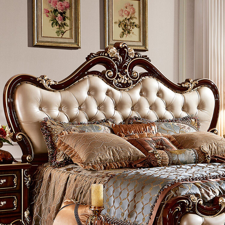 欧式床双人床大圆软体深色时尚气压卧室木主软床单人家具复古简约美式