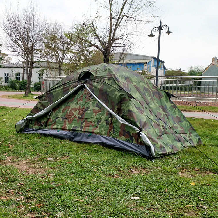 单人野营露营户外行军野外迷彩单兵帐篷野战加厚军绿色防晒 单人双层