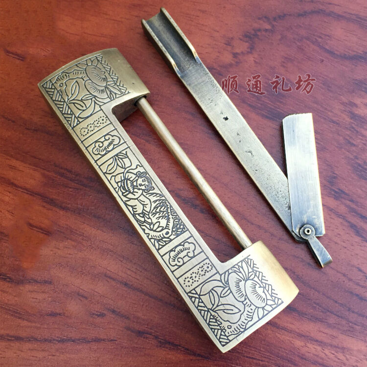 顺通礼坊 中式大门铜 如意铜锁/仿古铜锁 中式锁头 老式小铜锁 插销锁