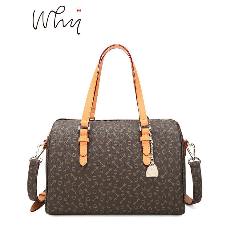 why 经典印花手提波士顿包 啡色 均码