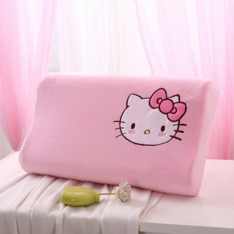 泰国天然乳胶枕头卡通kt猫枕套儿童枕芯可爱宝宝2-16岁护颈椎枕 粉红