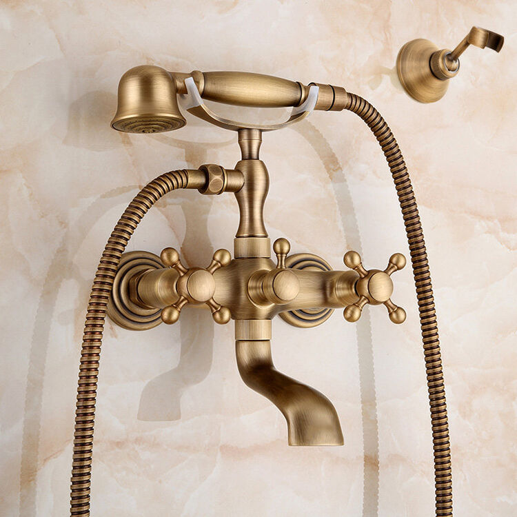 欧泰卫浴仿古淋浴花洒套装别墅供用全铜欧式卫生间冷热水龙头手持 h
