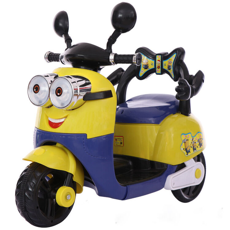 儿童电动摩托车男女宝宝可坐电动三轮小孩电瓶车玩具车 小黄人电动车