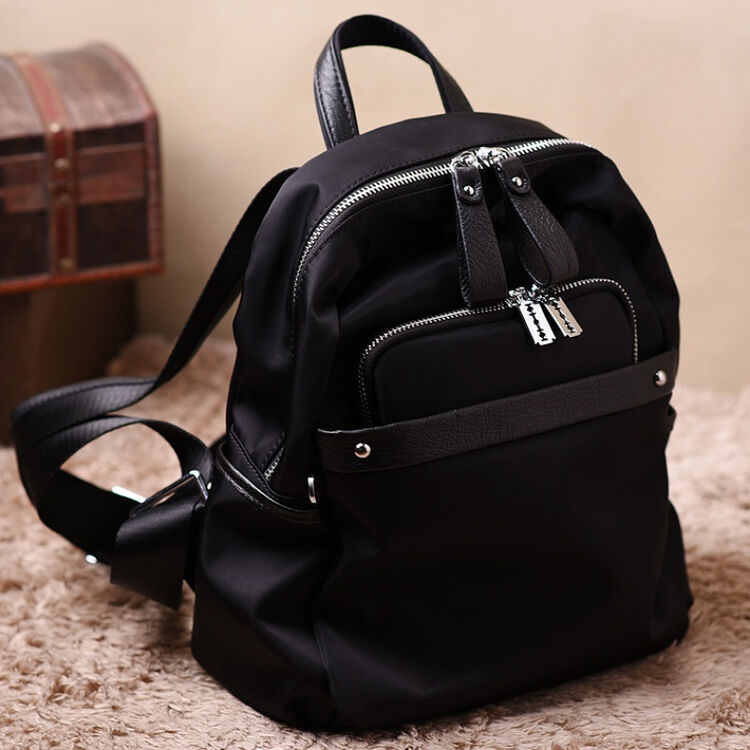 新款双肩包女欧美女包通勤背包旅行包帆布简约夏季牛津布书包 黑色