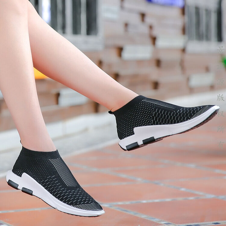 踏步鞋2018新品春季飞织女鞋潮流韩版百搭运动休闲时尚透气中帮女鞋