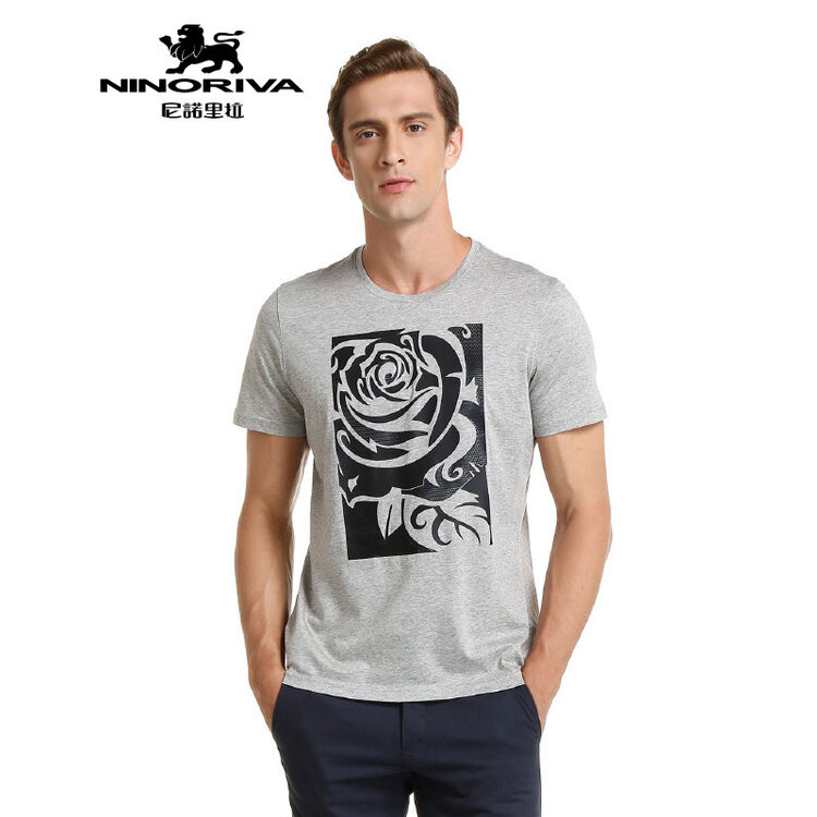 尼诺里拉ninoriva 个性印花圆领短袖t恤 浅灰 48【图