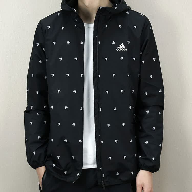 adidas阿迪达斯防晒衣男2018夏季新款运动梭织夹克防风连帽休闲外套cv