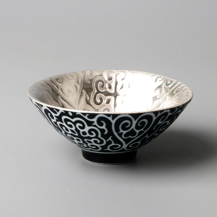 鎏银茶杯斗笠杯陶瓷品茗杯茶碗镶银主人杯 祥云(新款)预售:3天左右