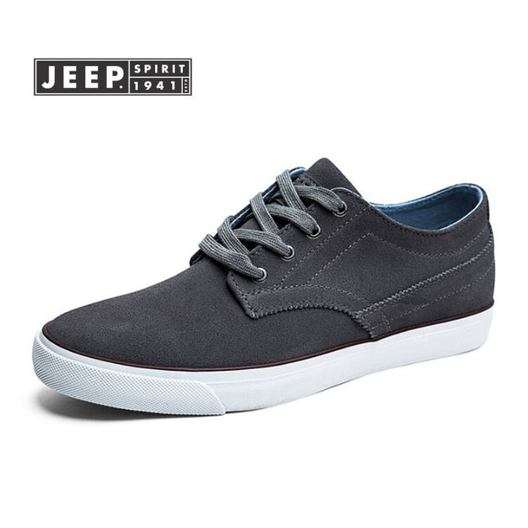 jeep/吉普 男鞋春夏季反绒皮系带日常休闲鞋舒适潮流板鞋 浅灰色 若断