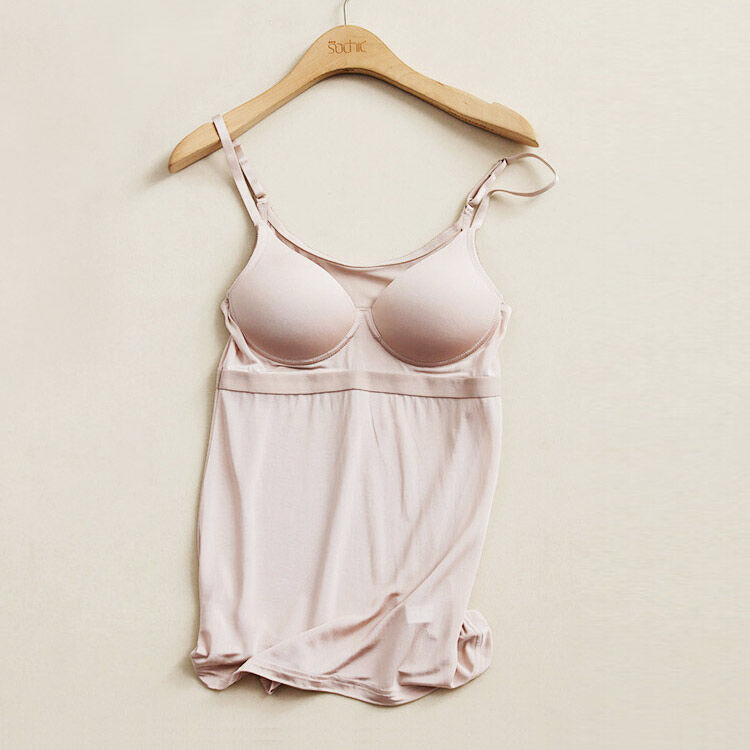 真丝吊带文胸一体带胸垫背心优质桑蚕丝无钢圈舒适内衣背心打底 白 m