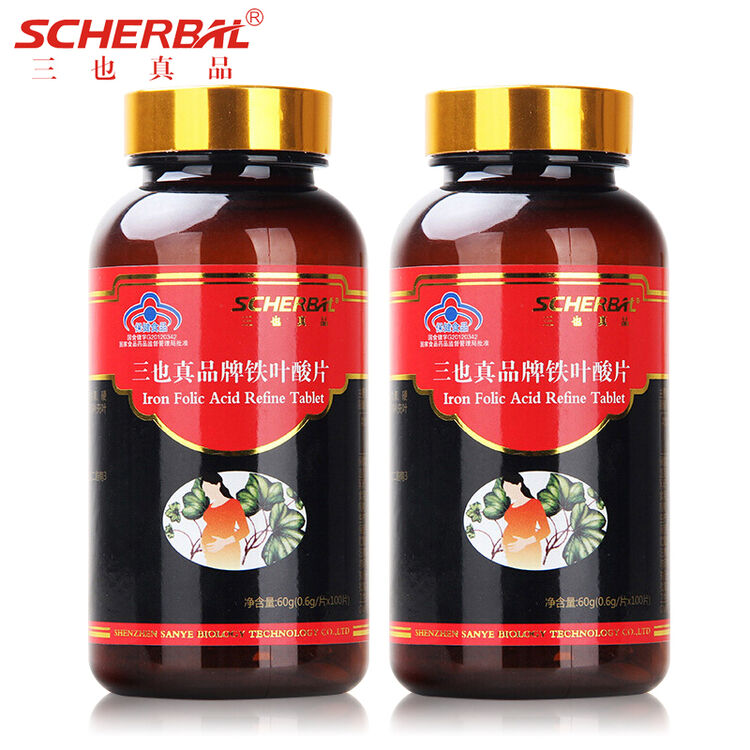 三也真品牌孕妇孕前备孕铁叶酸片 0.6g/片*100片 两瓶装