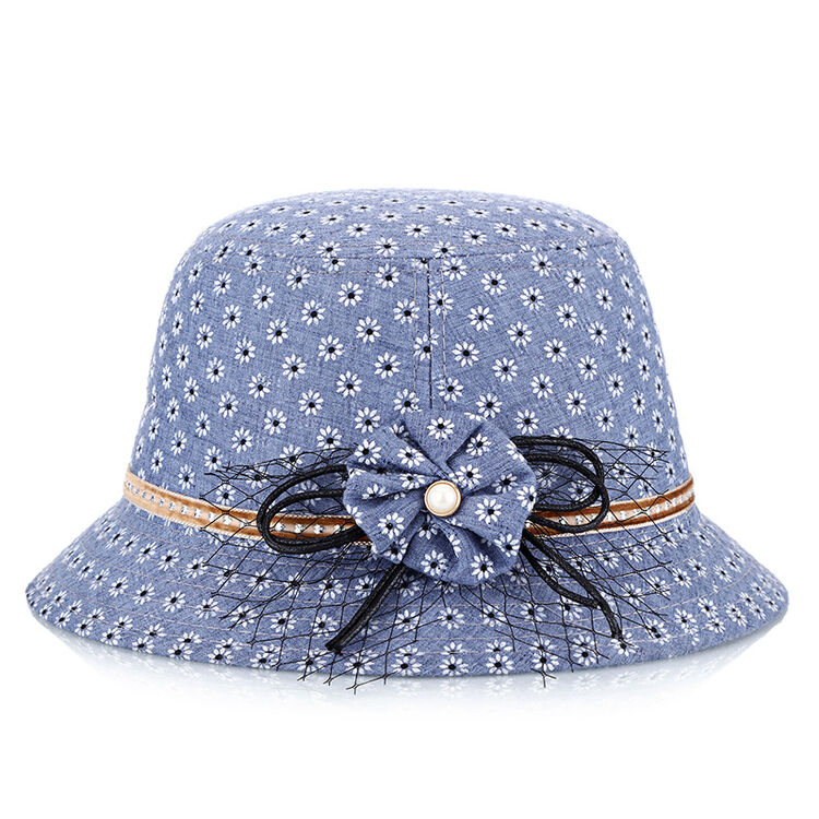 帽子女士春夏季新款时尚碎花布遮阳礼帽跨境 蓝色 m(56-58cm)