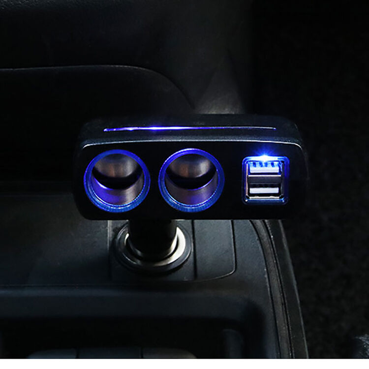 车载点烟器插座一分二点烟孔3.1a双usb车充汽车用品 黑色