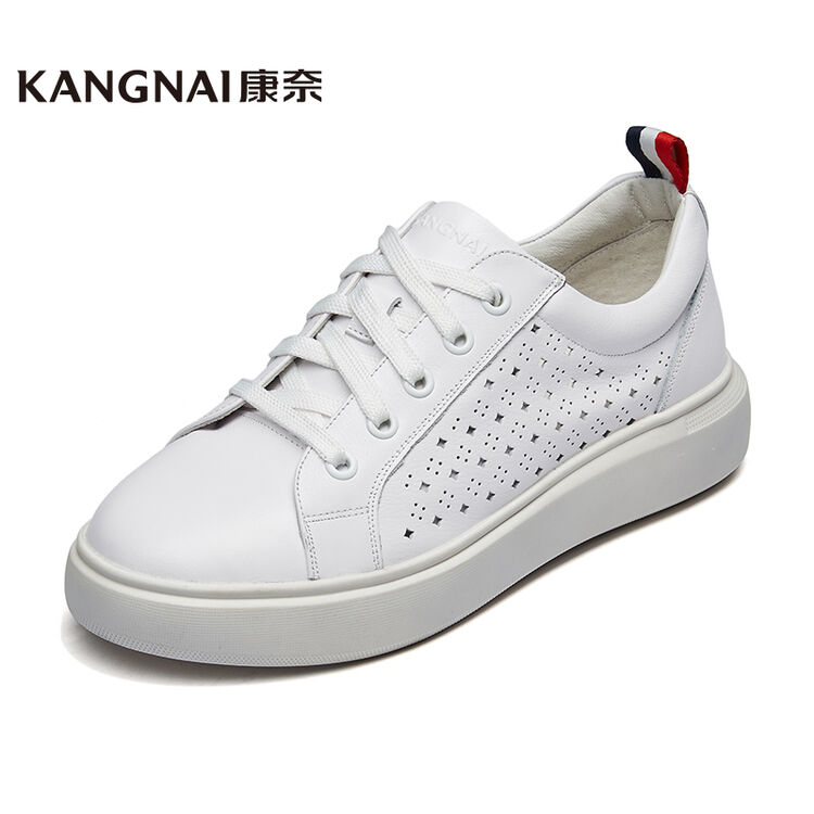 康奈小白鞋女 18年新款休闲鞋舒适耐磨系带板鞋透气镂空小白鞋日常