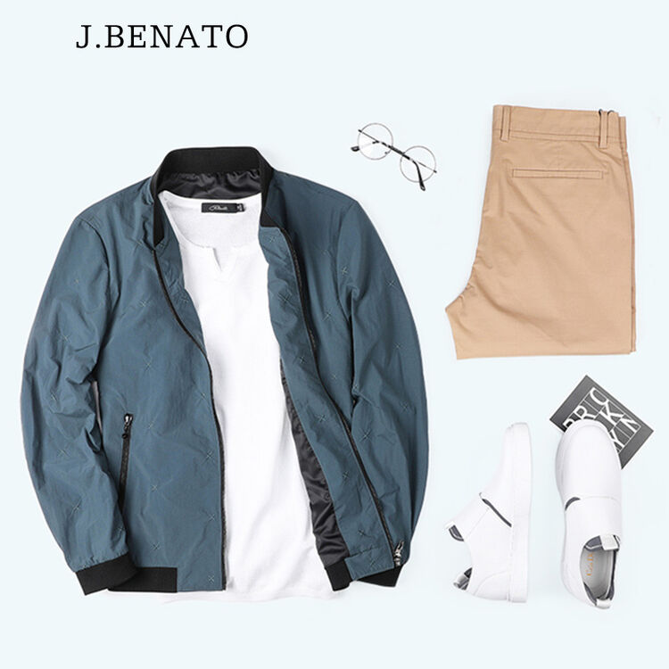 benato)男装 2018春季新款时尚都市休闲男士外套棒球领修身拉链夹克