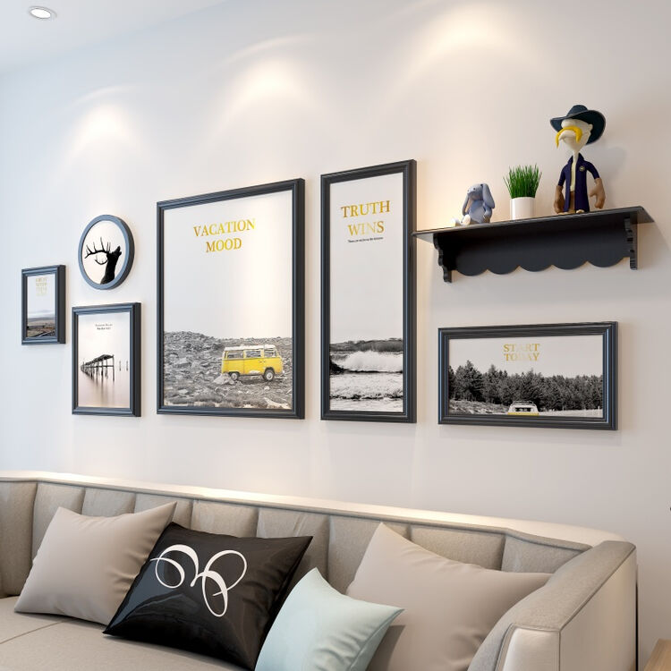 创意欧式无痕订照片墙现代简约客厅沙发背景墙相框挂墙 卧室装饰 黑色