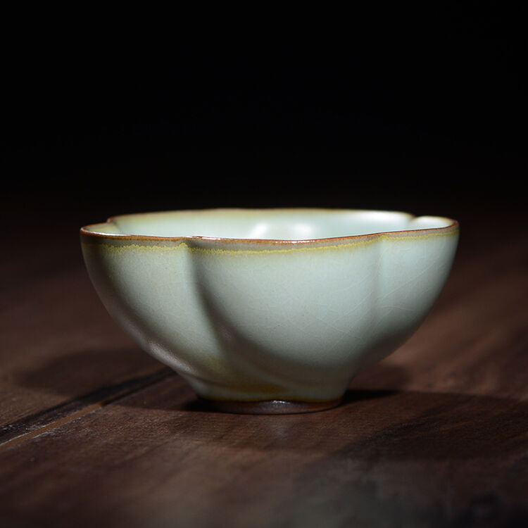 晨茗 陶瓷茶杯子仿宋天青开片汝窑品茗杯 功夫茶具汝瓷个人杯 朵朵杯