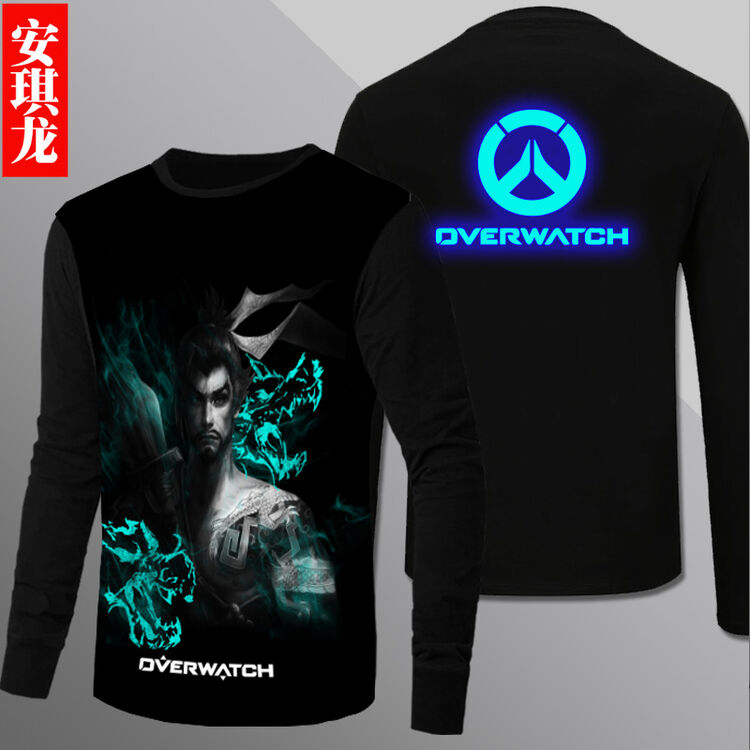 anchisaurus夜光守望先锋t恤男士兵76号游戏周边长袖秋
