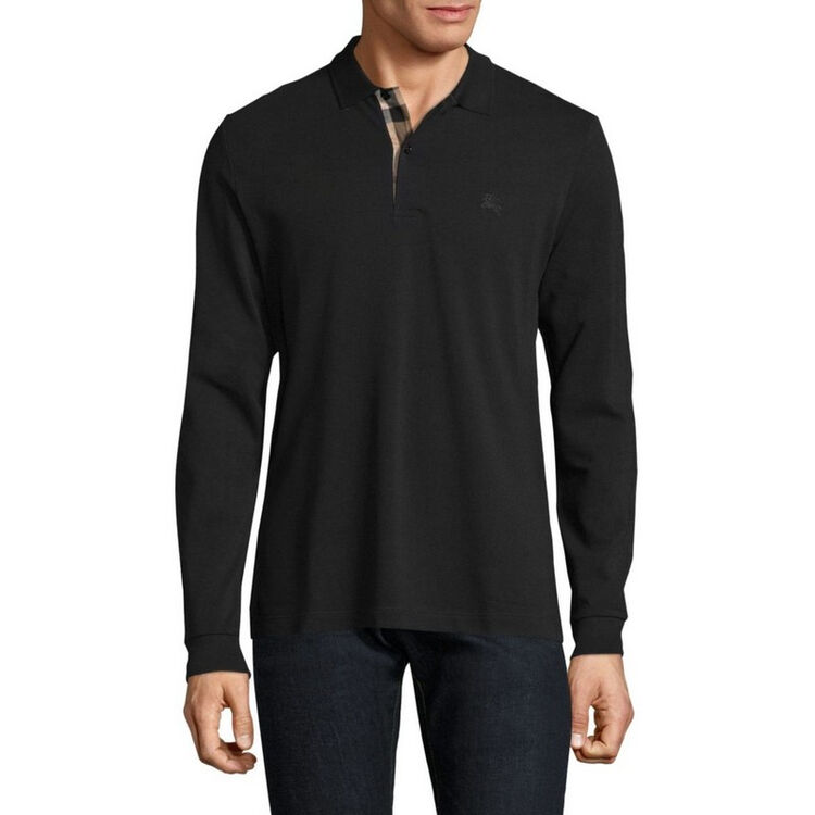 巴宝莉(burberry)男士长袖polo衫 纯棉 黑色 8316sa0769