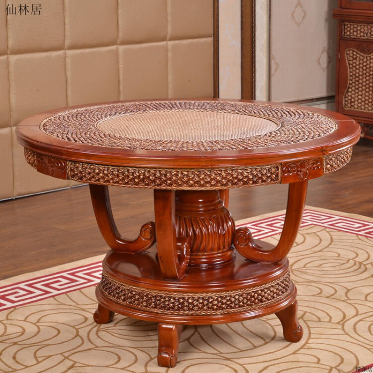 2 六人藤餐桌 圆餐台藤艺餐桌藤编餐桌藤木餐桌 餐台