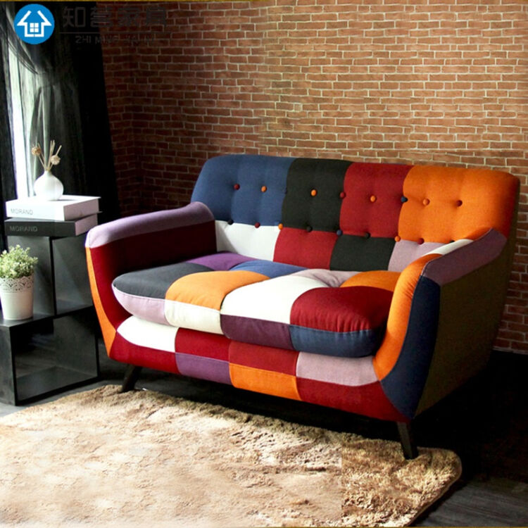 色彩沙发布艺设计师个性沙发小户型时尚组合艺术沙发 彩色格子 单人