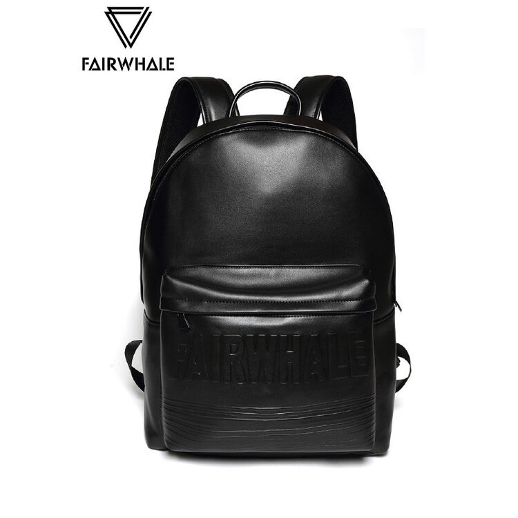 马克华菲mark fairwhale 新款双肩背浮雕logopu潮流时尚男生背包 纯黑
