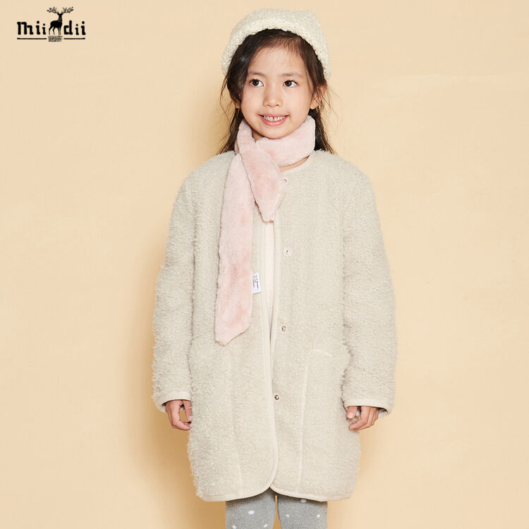 谜底童装秋冬新款女童中童大童后背绣花毛呢大衣174kd2403 米白 110