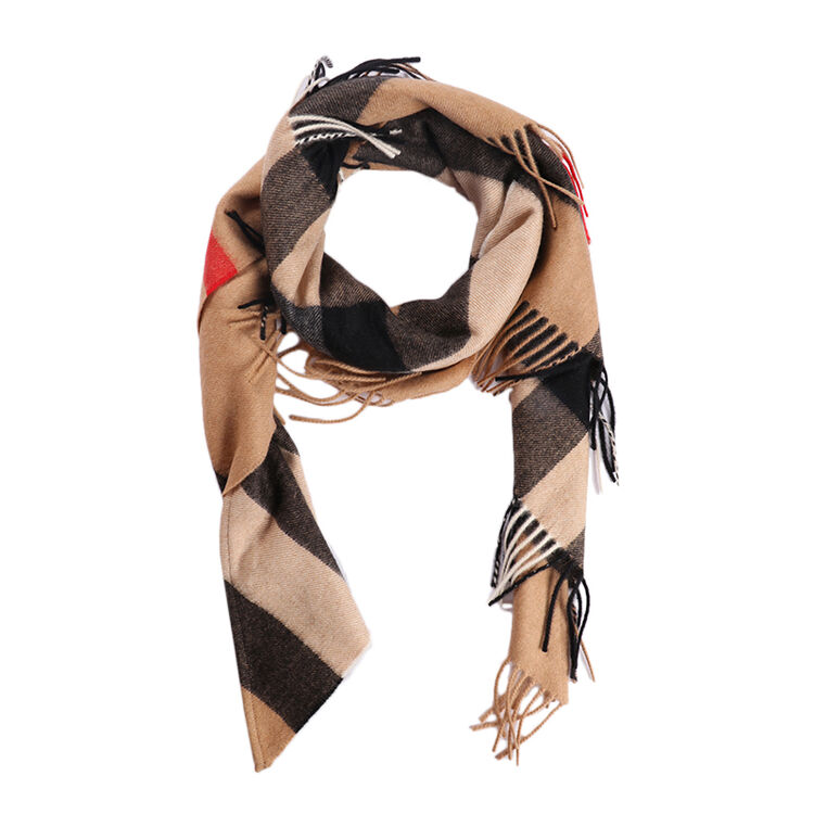 burberry巴宝莉女士驼色羊绒格纹三角形围巾披肩40653491