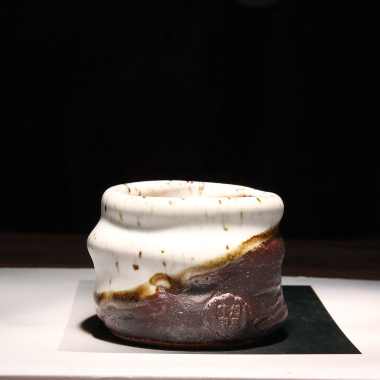 三义成 曲阳定窑粗瓷手工杯粗瓷主人杯省大师闫玉伟作品双色窑变杯