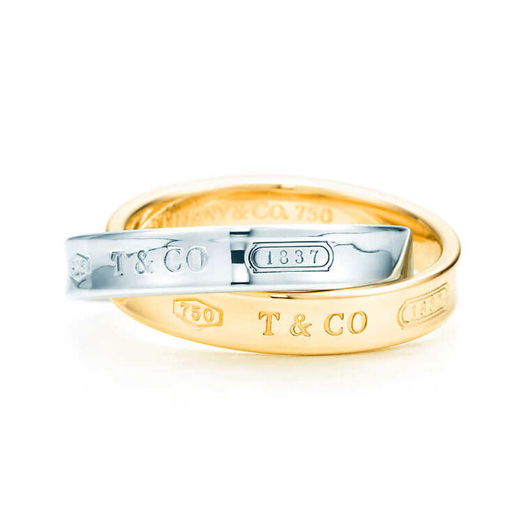 蒂芙尼tiffany & co 1837联锁圆圈双环戒指互扣环戒指对戒 24601498