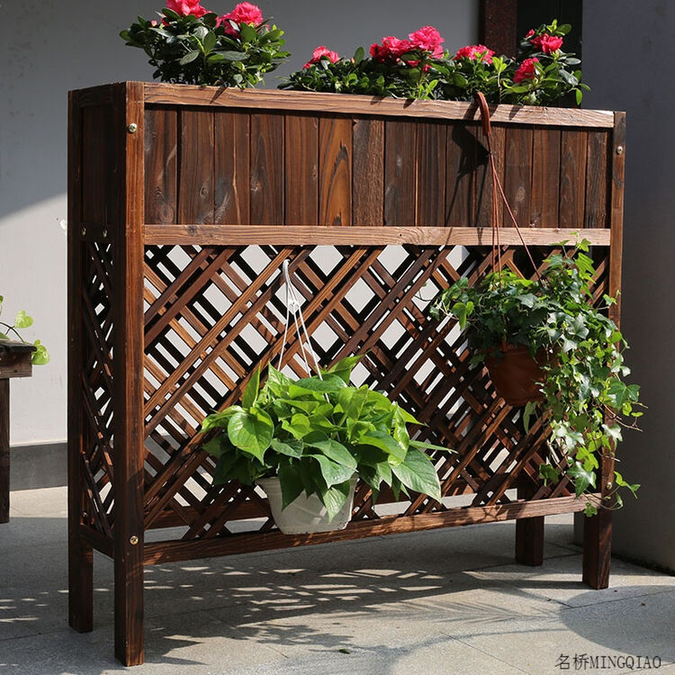 户外花箱防腐木实木花架花槽网格隔断酒店大型篱笆围栏栅栏花盆架