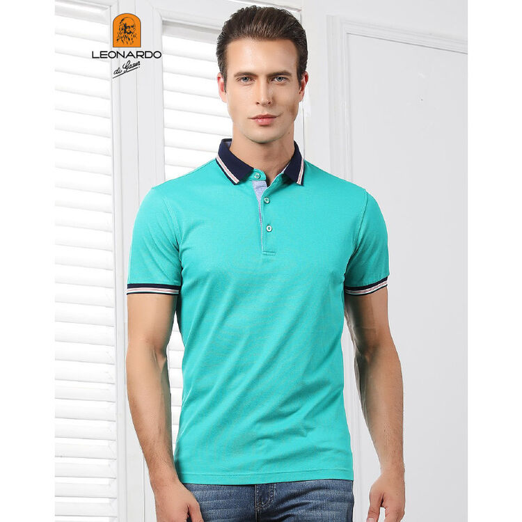 利奥纳多leonardo di gasun 棉混细珠地清爽透气休闲翻领短袖t恤 绿色