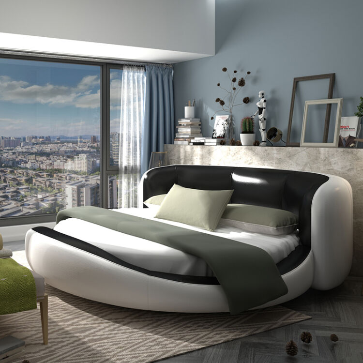 圆床双人婚床简约现代创意个性卧室真皮公主床榻榻米床 2米圆床 乳胶