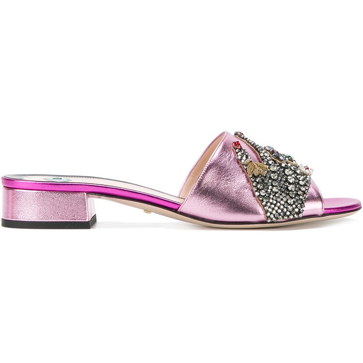 古驰(gucci)奢侈品女鞋 1957733354 hand 水晶嵌花凉鞋 pink & purple