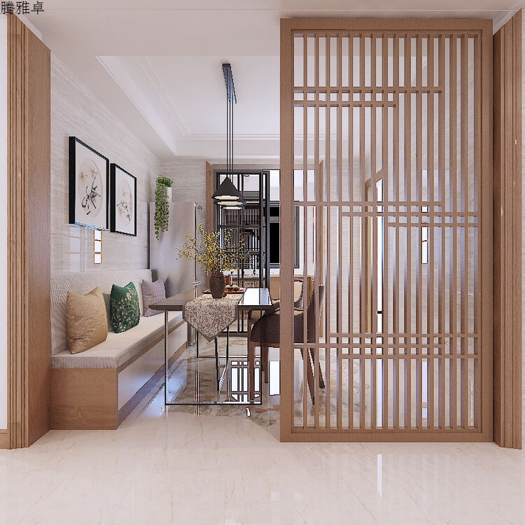 简约新中式入户屏风客厅餐厅门玄关栅栏座屏隔断装饰实木 胡桃木定制