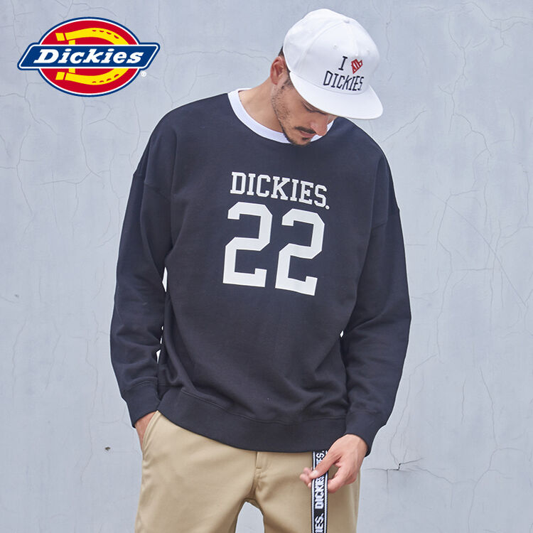 dickies字母印花oversize撞色罗纹圆领毛圈布卫衣男181m30wd10 bk黑色