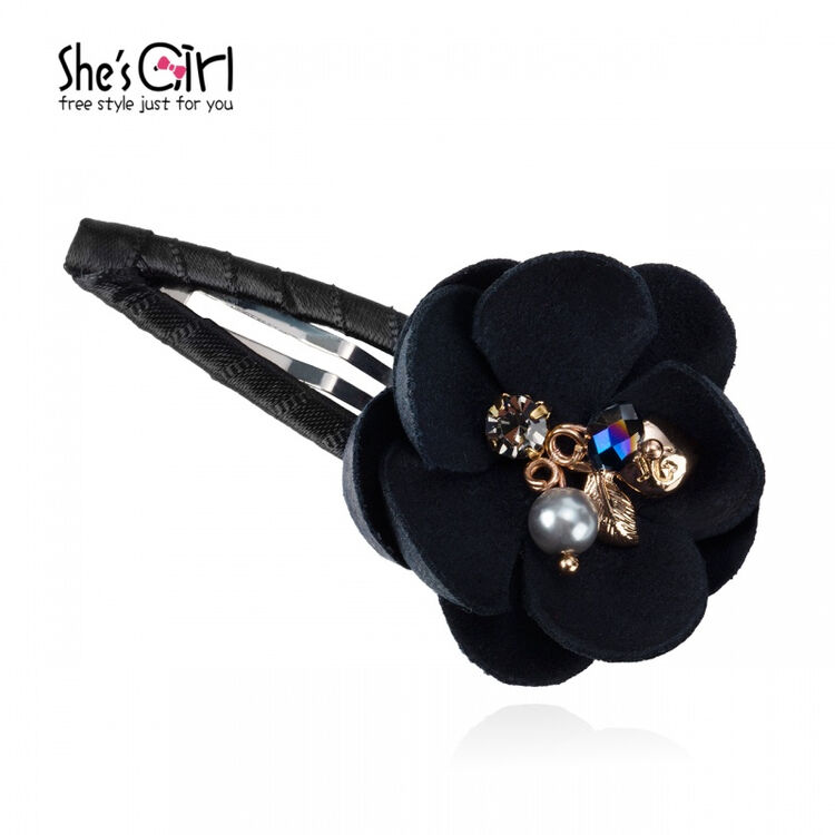 shesgirl茜子发饰 麂皮绒花朵简约蝴蝶结萝莉边夹发夹bb夹ghb9411476