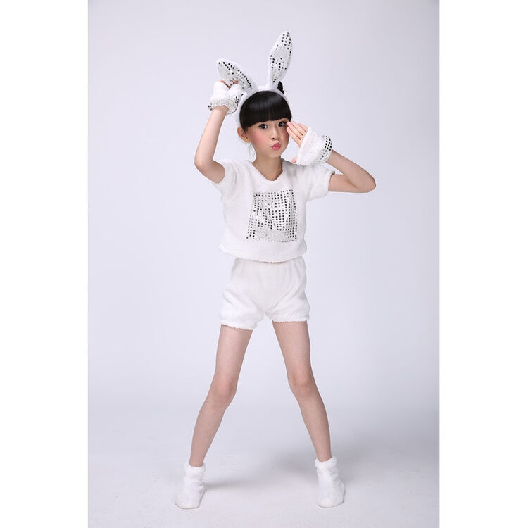 六一儿童小白兔子动物演出服幼儿小兔子舞蹈服小兔表演服 白色 小兔子