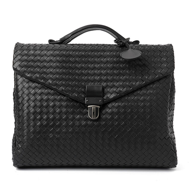 bottega veneta 葆蝶家bv男包奢侈品 男士牛皮皮编织公文包 黑色